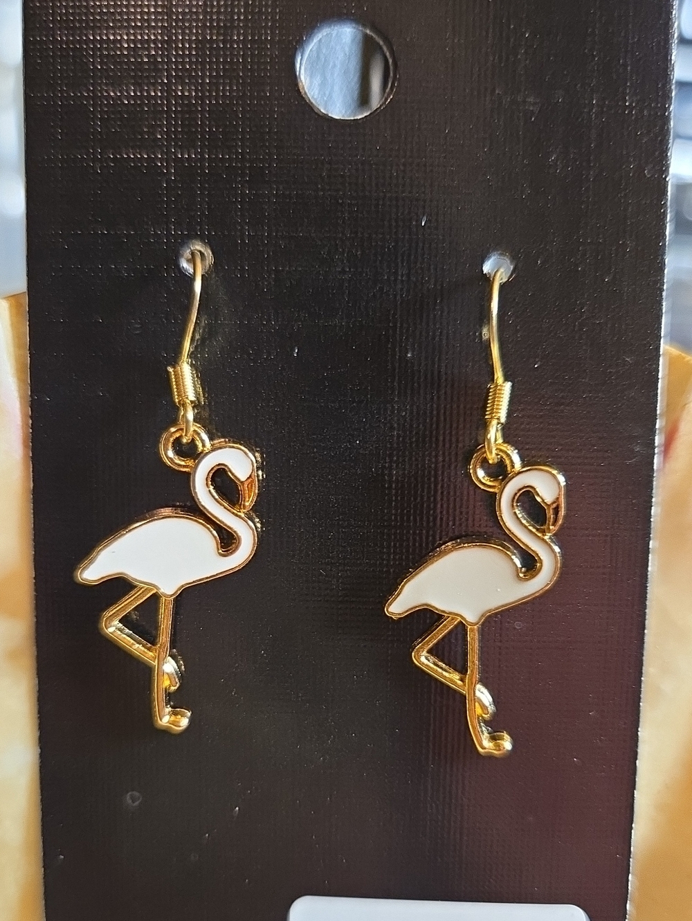 Gold & White Flamingo Drop Earrings - Women Jewelry